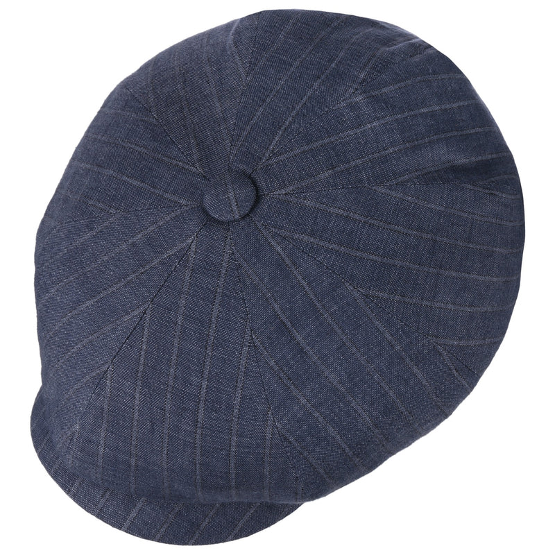 Stetson 8 Panel Hatteras Striped Linen Flatcap Blue