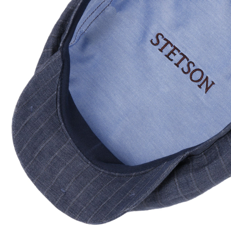 Stetson 8 Panel Hatteras Striped Linen Flatcap Blue